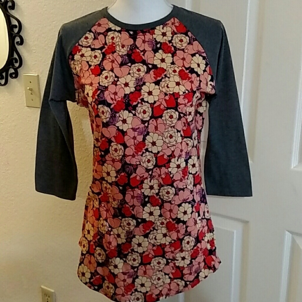 LulaRoe Randy Floral 3/4 Length Sleeve T-shirt Top Size S